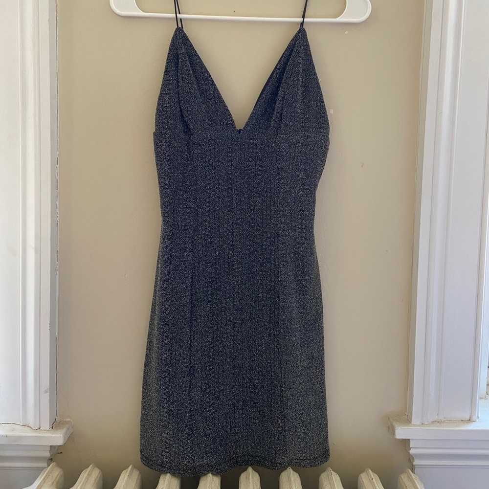 Black and silver sparkly body con mini dress